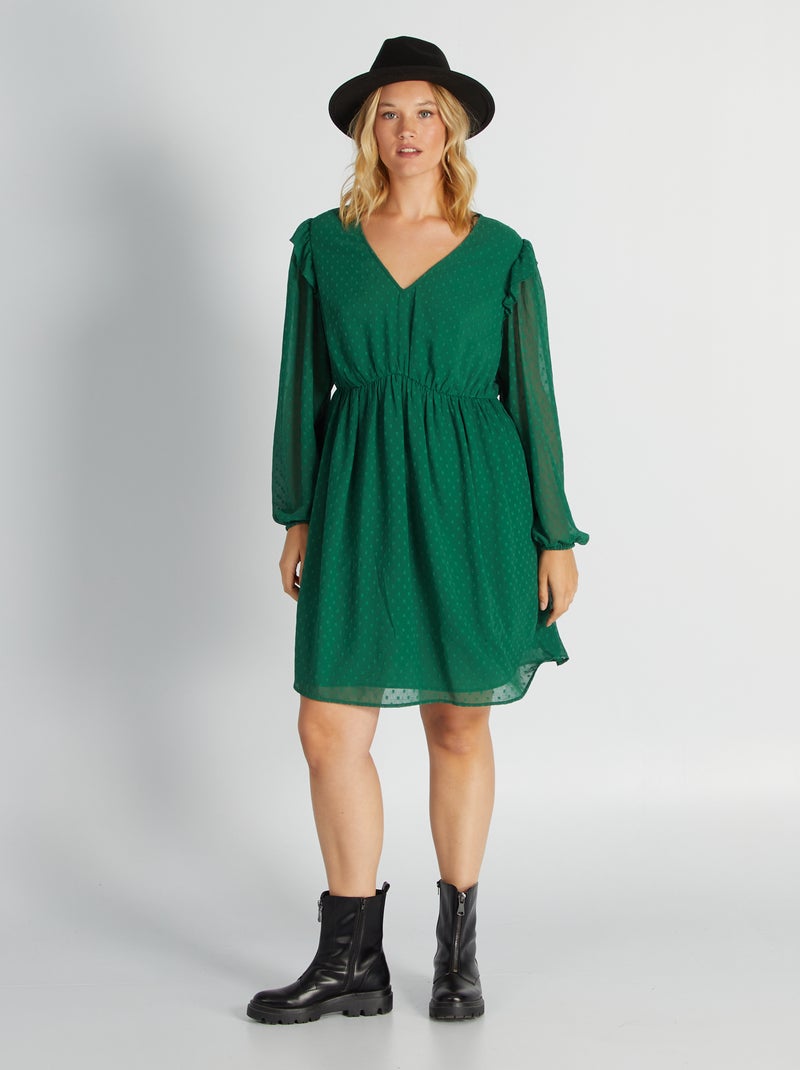 Vestido largo de plumeti Verde - Kiabi