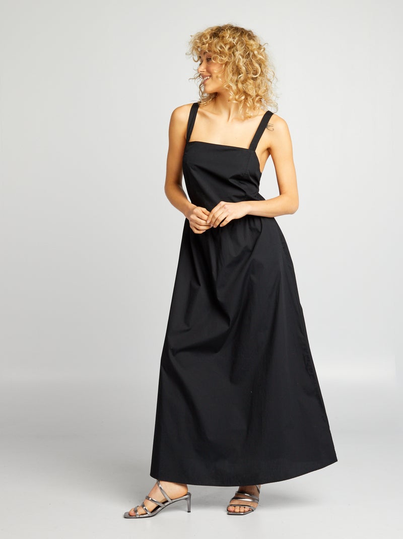 Vestido largo de popelina negro - Kiabi