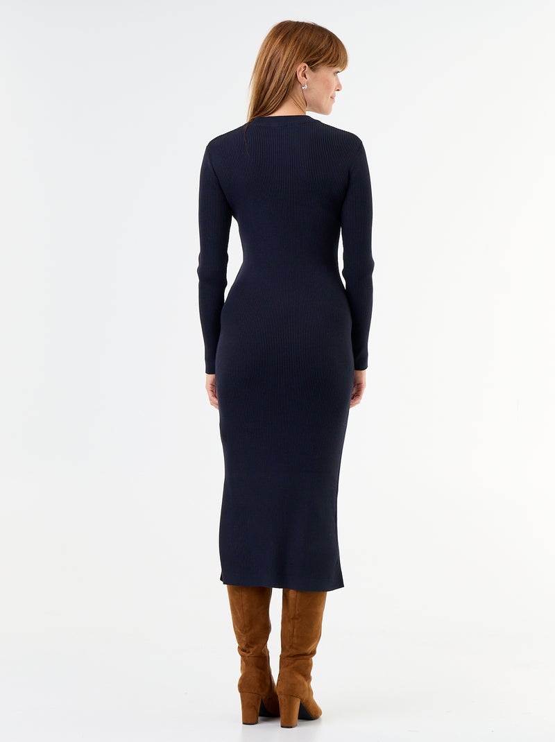 Vestido largo de punto acanalado Azul - Kiabi