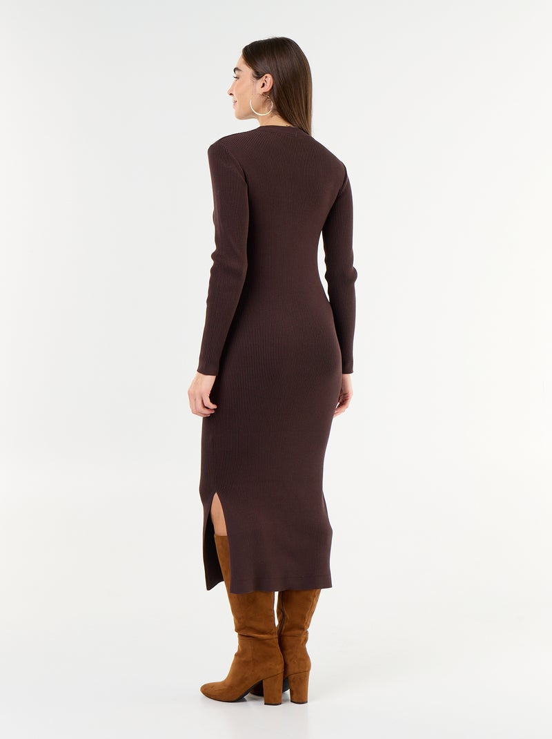 Vestido largo de punto acanalado Marron - Kiabi