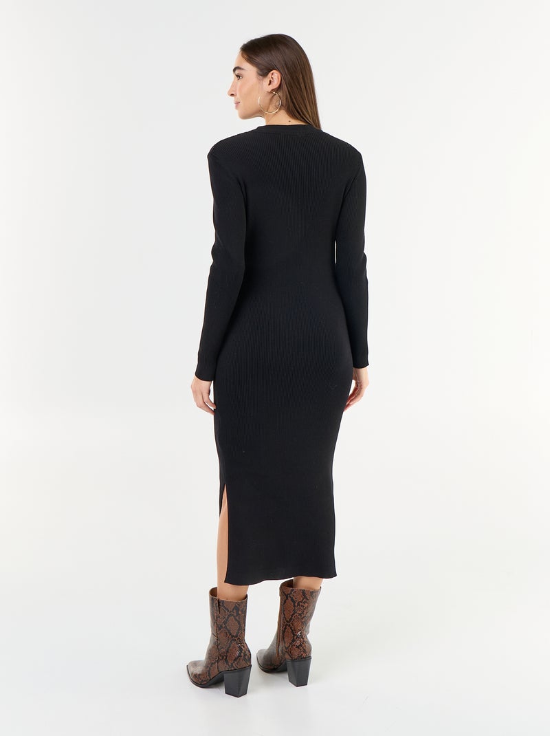 Vestido largo de punto acanalado Negro - Kiabi