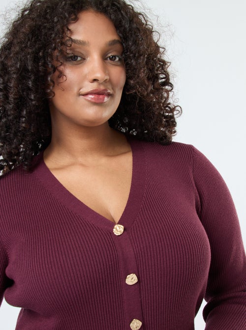 Vestido largo de punto canalé con botonadura dorada - Kiabi