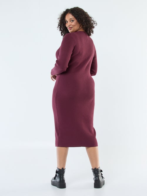 Vestido largo de punto canalé con botonadura dorada - Kiabi