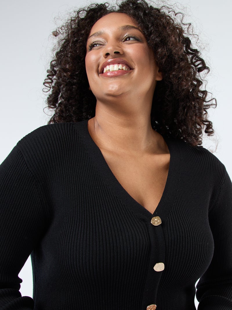 Vestido largo de punto canalé con botones dorados Negro - Kiabi