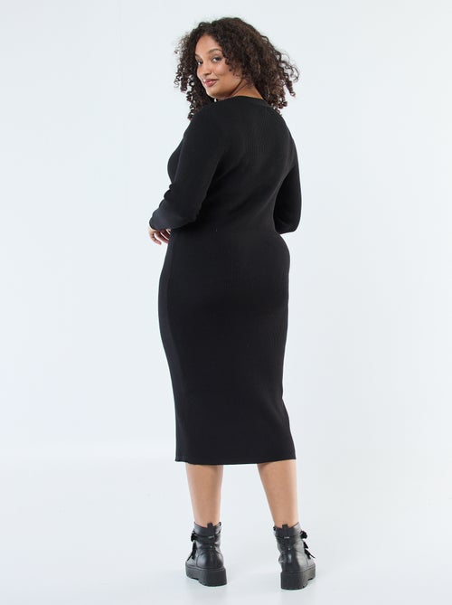 Vestido largo de punto canalé con botones dorados - Kiabi