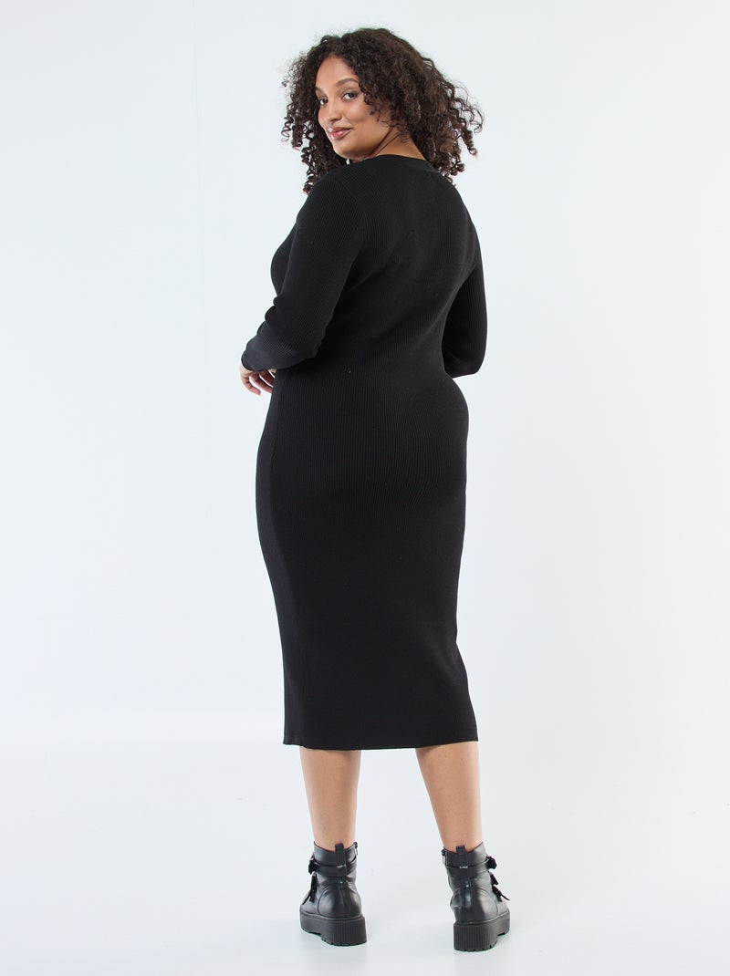 Vestido largo de punto canalé con botones dorados Negro - Kiabi