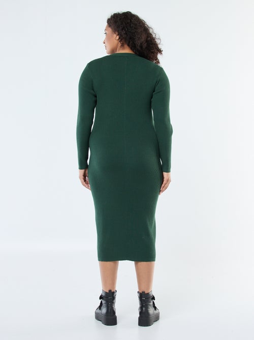 Vestido largo de punto canalé con botones dorados - Kiabi