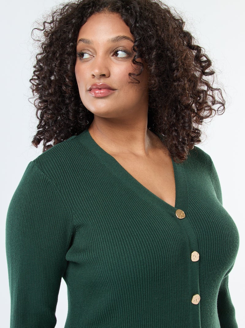 Vestido largo de punto canalé con botones dorados Verde - Kiabi