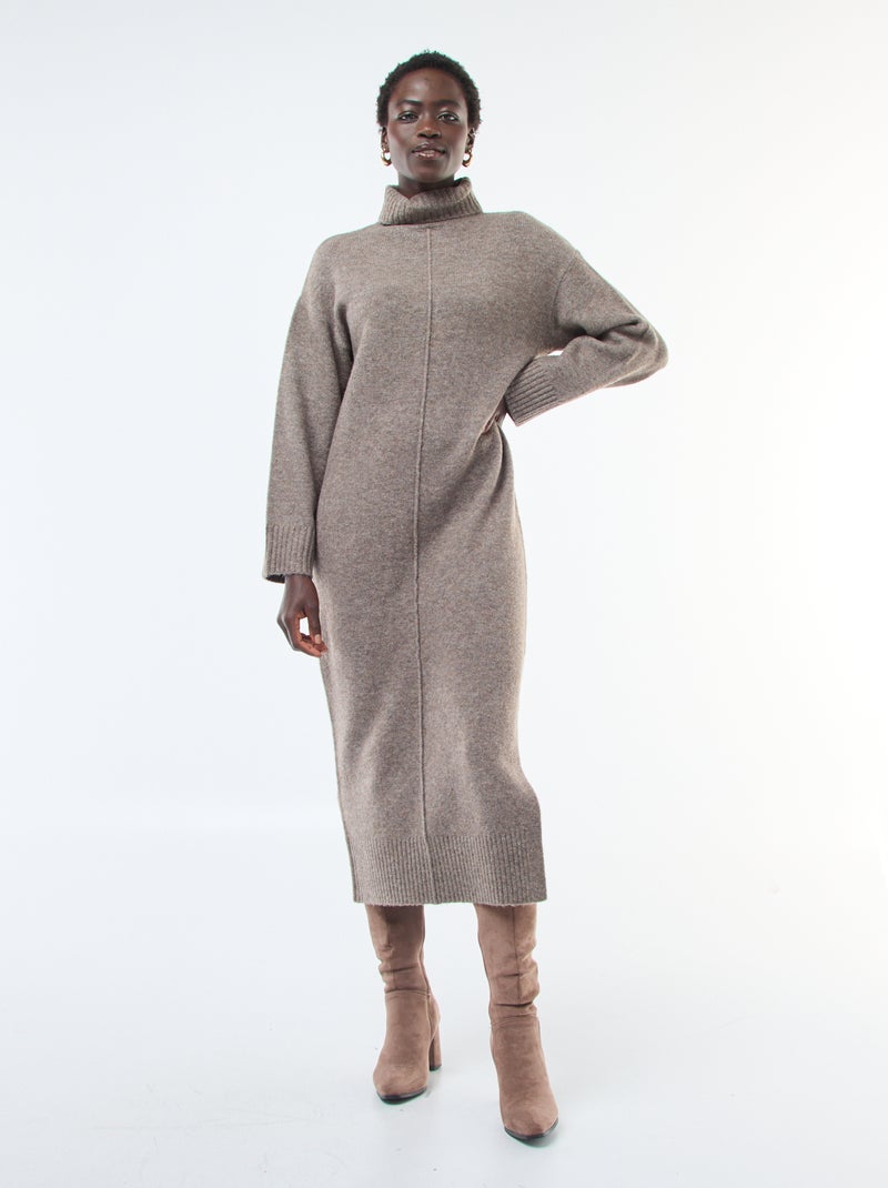 Vestido largo de punto con cuello alto Marron - Kiabi