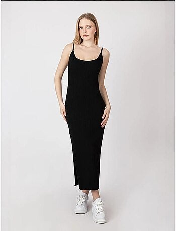 Vestido largo de punto con escote redondo y tirantes hiccup