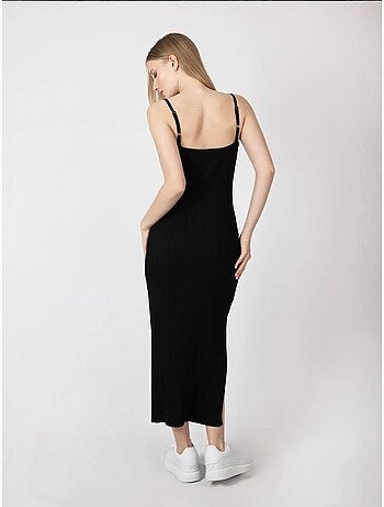 Vestido largo de punto con escote redondo y tirantes hiccup