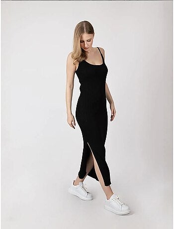 Vestido largo de punto con escote redondo y tirantes hiccup