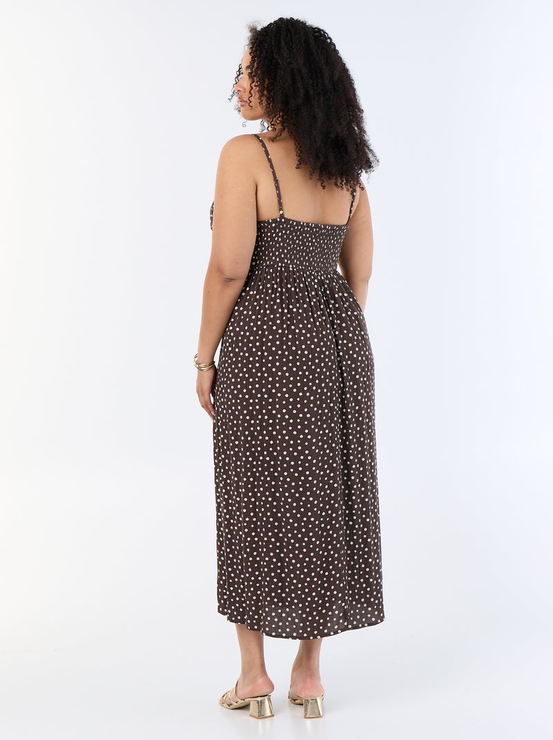 Vestido largo de punto crepé con tirantes finos Marron - Kiabi
