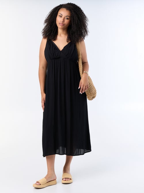 Vestido largo de punto crepé con tirantes finos - Kiabi