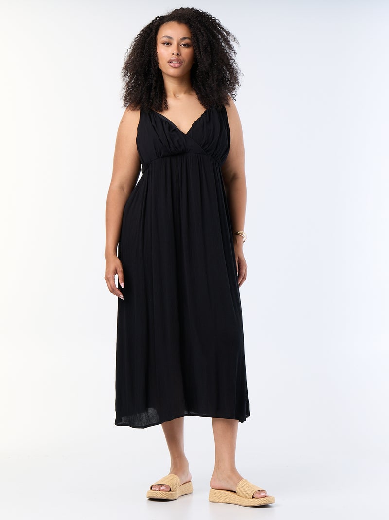 Vestido largo de punto crepé con tirantes finos Negro - Kiabi