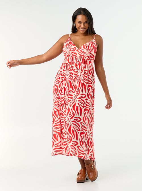 Vestido largo de punto crepé con tirantes finos - Kiabi Vestido largo de punto crepé con tirantes finos - Kiabi