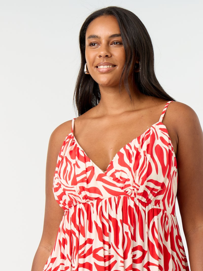Vestido largo de punto crepé con tirantes finos Rojo - Kiabi