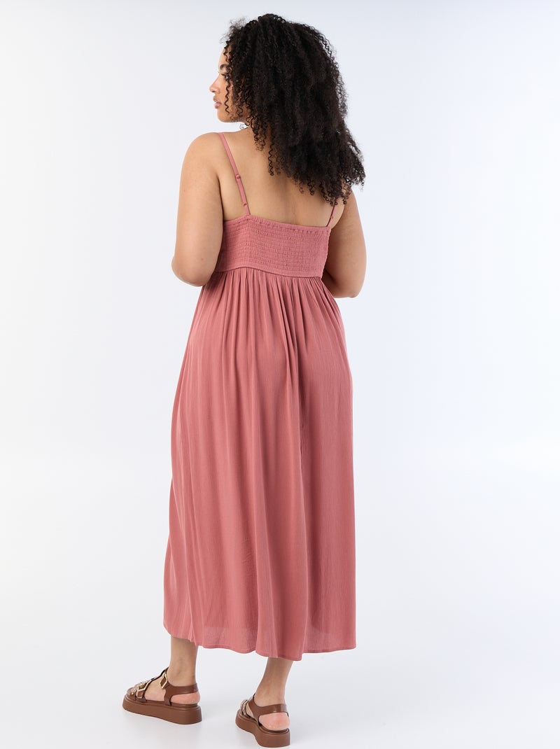 Vestido largo de punto crepé con tirantes finos Rosa - Kiabi