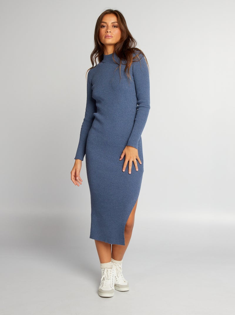 Vestido largo de punto de canalé AZUL - Kiabi