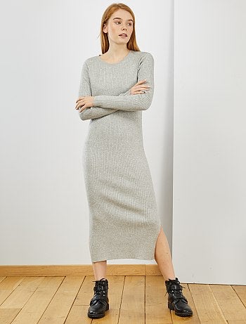 Vestido largo de punto de canalé - Kiabi