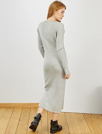 Vestido largo de punto de canalé - Kiabi