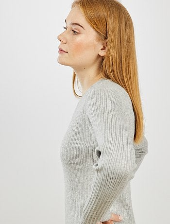 Vestido largo de punto de canalé - Kiabi