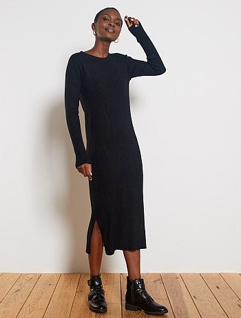 Vestido largo de punto de canalé - Kiabi