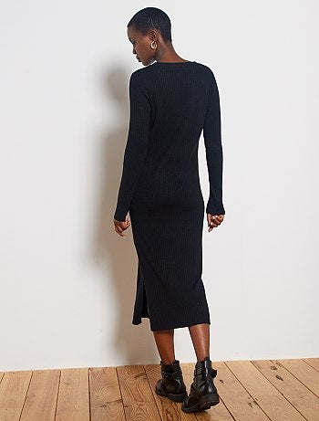 Vestido largo de punto de canalé - Kiabi