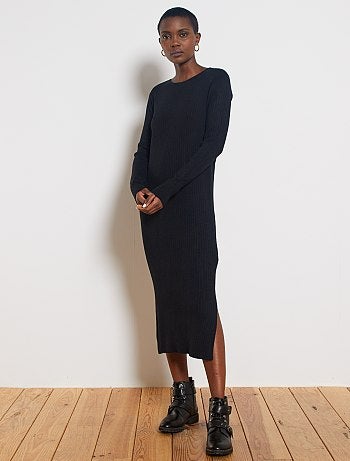 Vestido largo de punto de canalé - Kiabi
