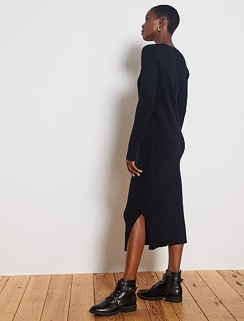 Vestido largo de punto de canalé - Kiabi