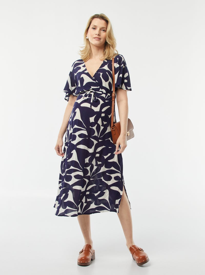 Vestido largo de punto de crepé AZUL - Kiabi