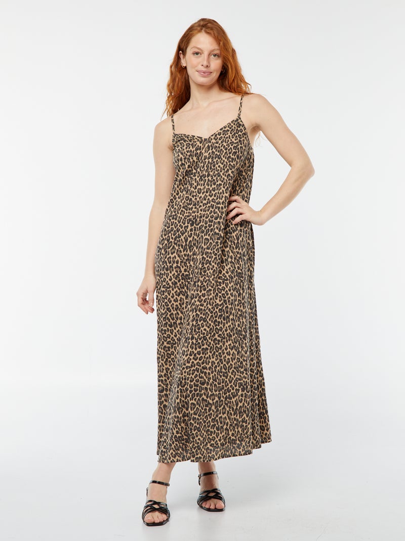 Vestido largo de punto de crepé con tirantes finos Beige - Kiabi