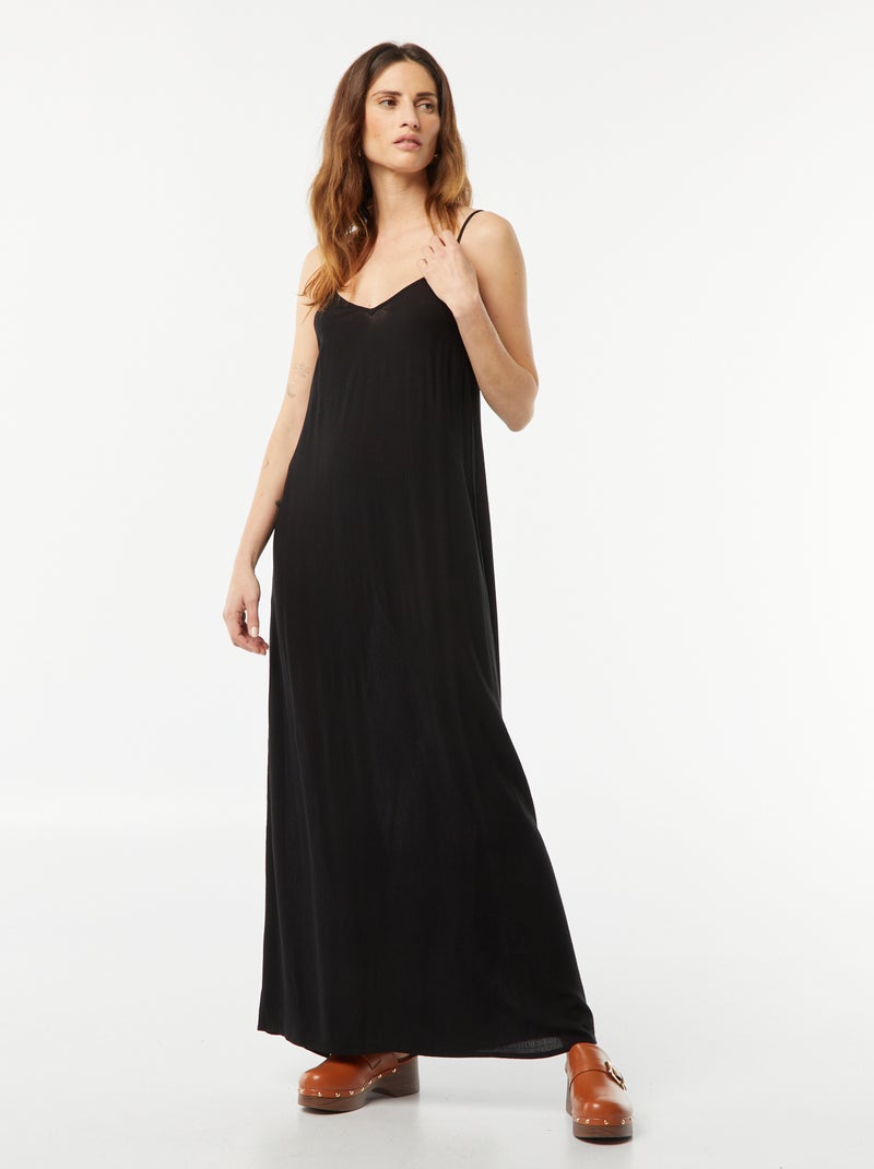 Vestido largo de punto de crepé con tirantes finos negro - Kiabi