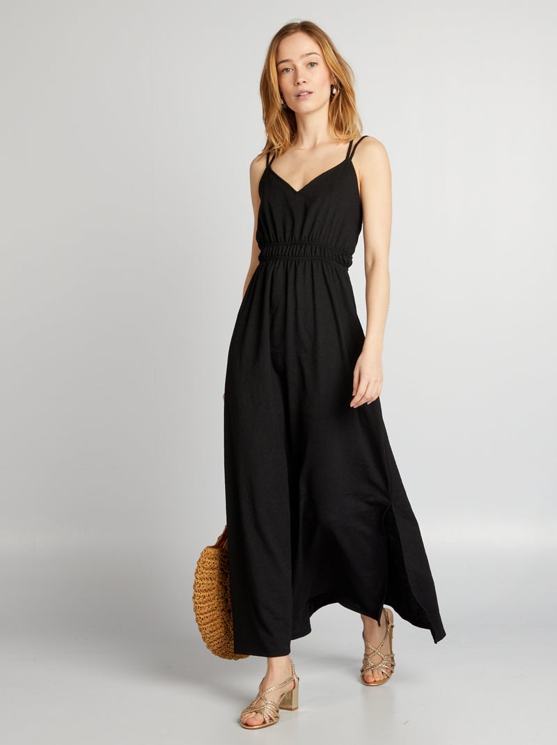 Vestido largo de punto de crepé negro - Kiabi