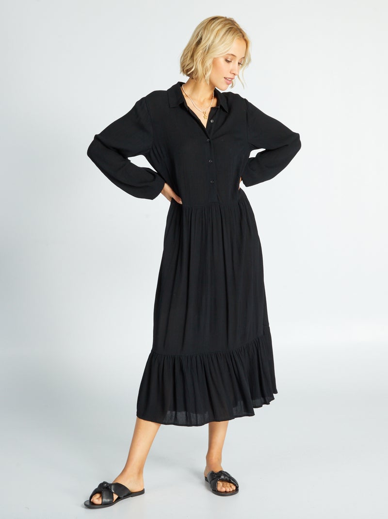 Vestido largo de punto de crepé Negro - Kiabi