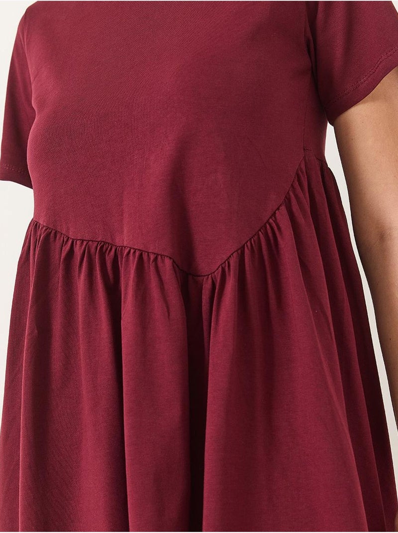 Vestido largo de punto fruncido lucci Rojo burdeos - Kiabi