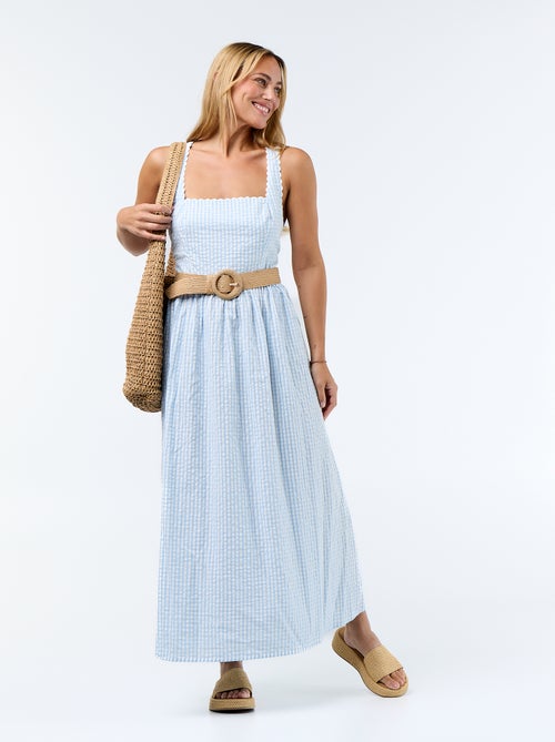 Vestido largo de punto gofrado con tirantes cruzados - Kiabi