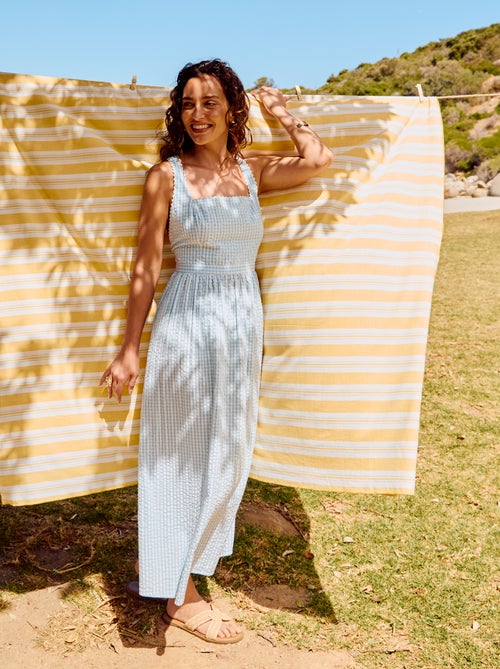Vestido largo de punto gofrado con tirantes cruzados - Kiabi