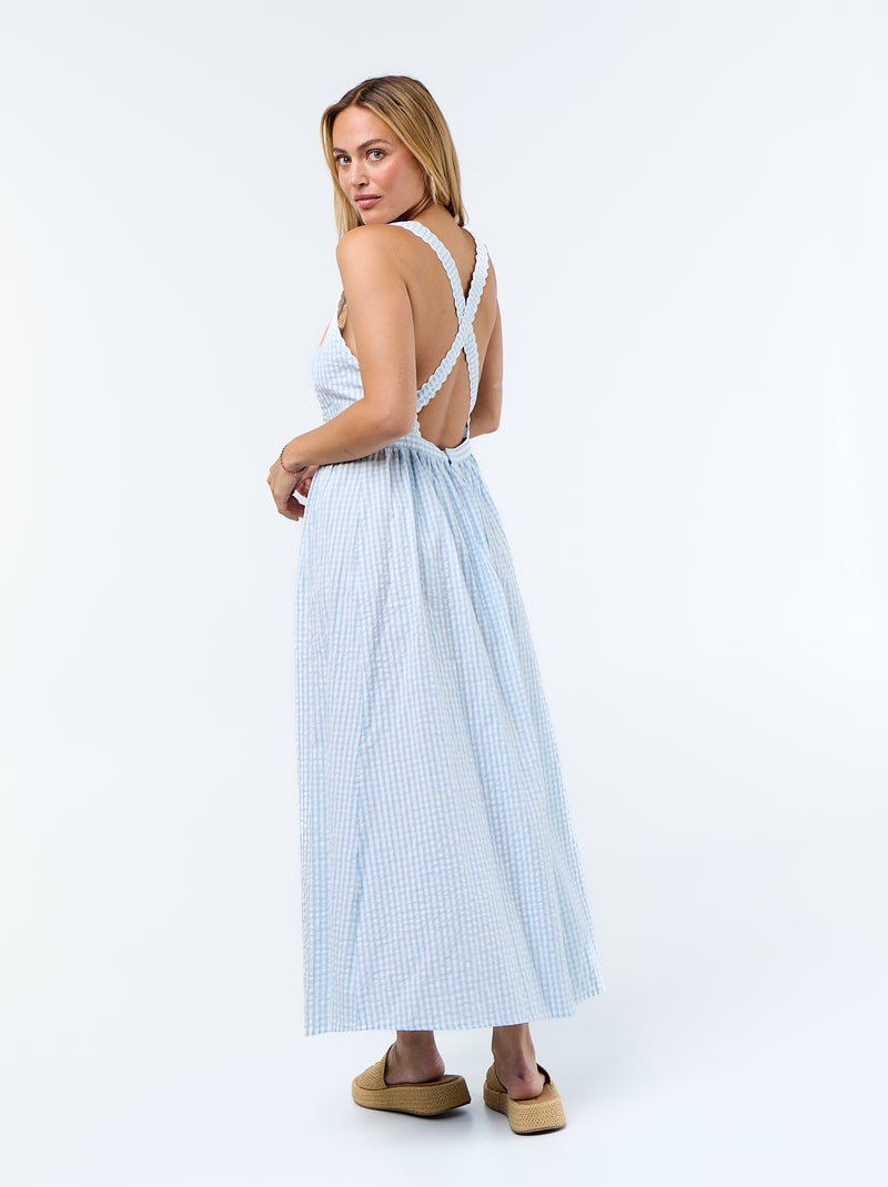 Vestido largo de punto gofrado con tirantes cruzados Azul - Kiabi