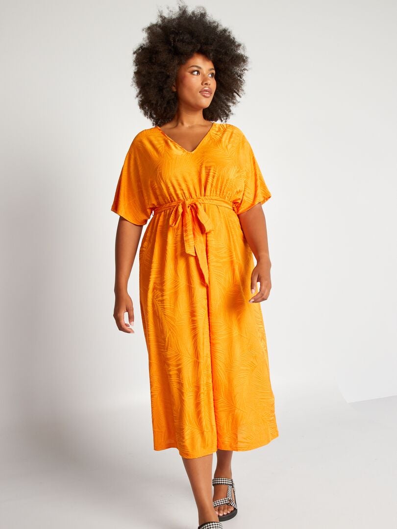 Vestido largo de punto jacquard texturizado naranja - Kiabi