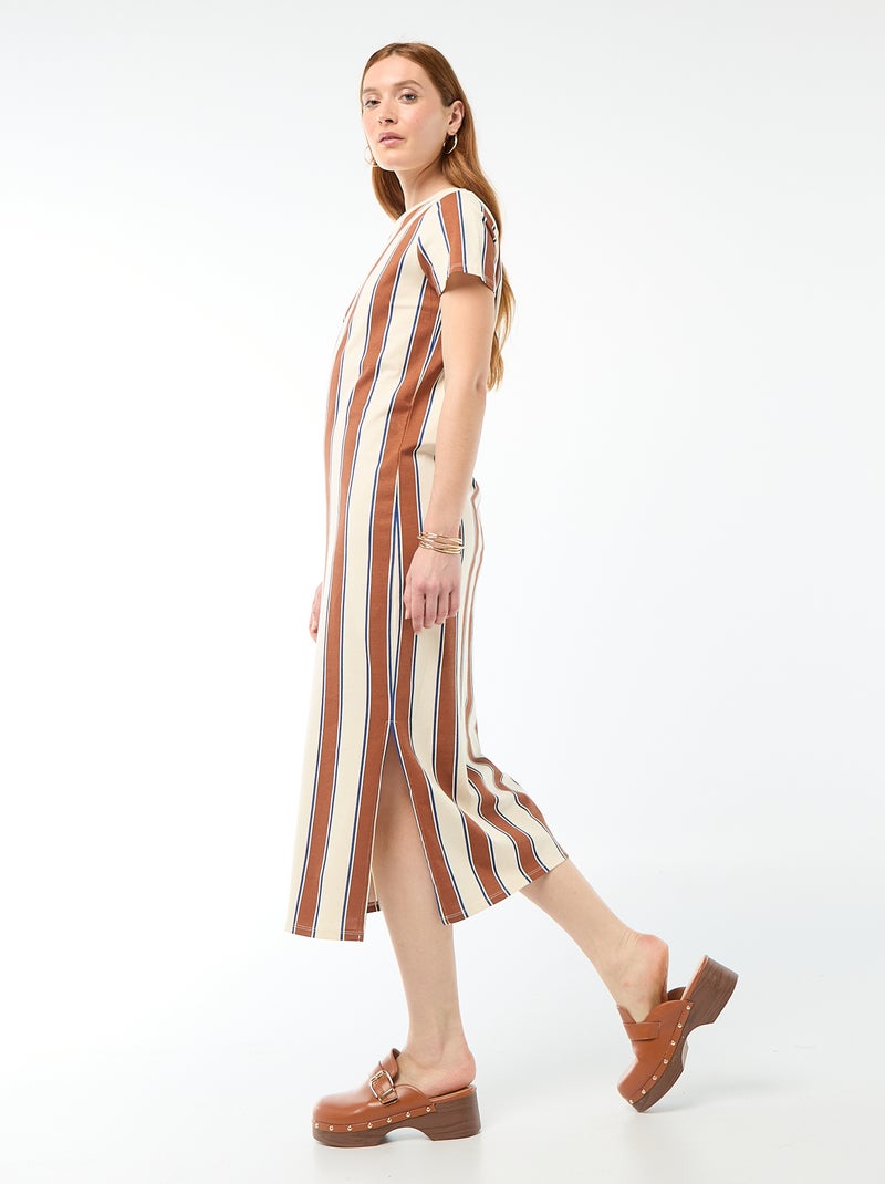 Vestido largo de punto manga corta Beige - Kiabi