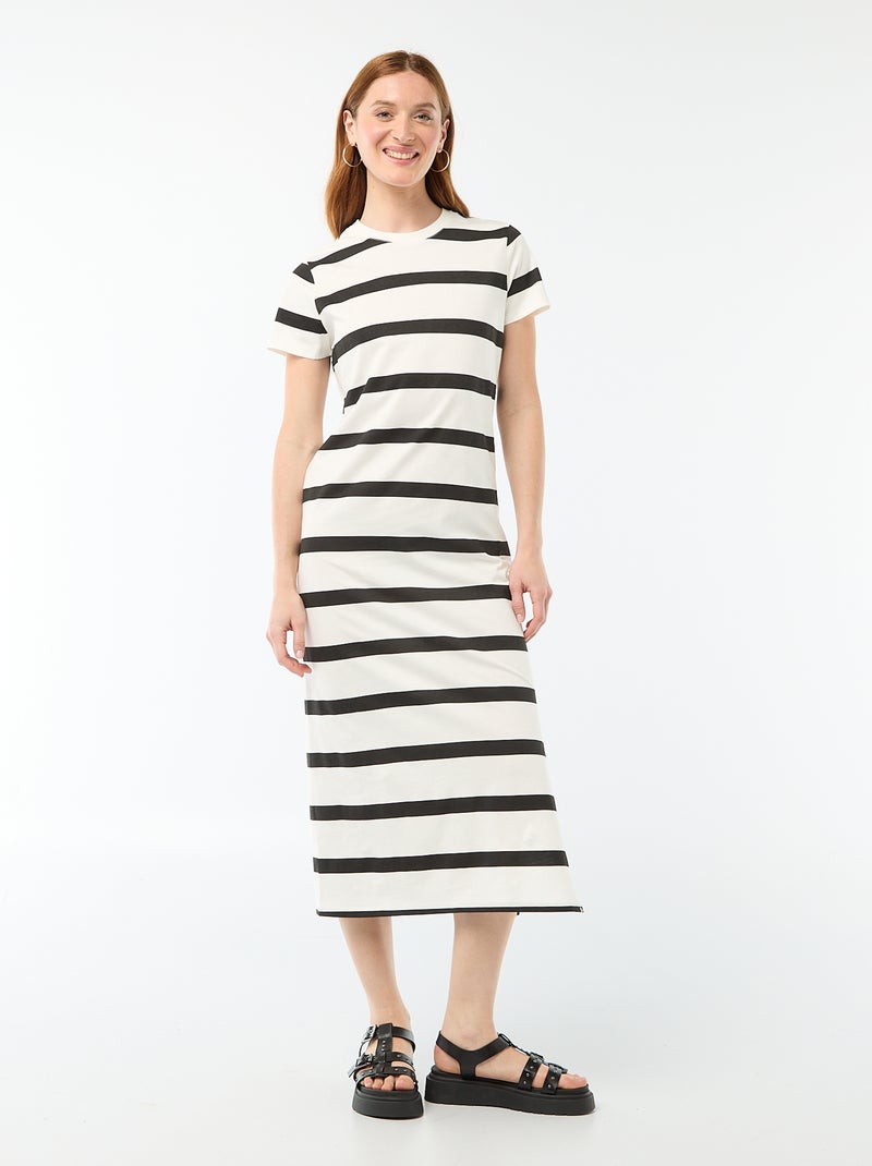 Vestido largo de punto manga corta Blanco - Kiabi