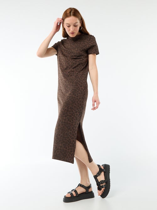 Vestido largo de punto manga corta - Kiabi