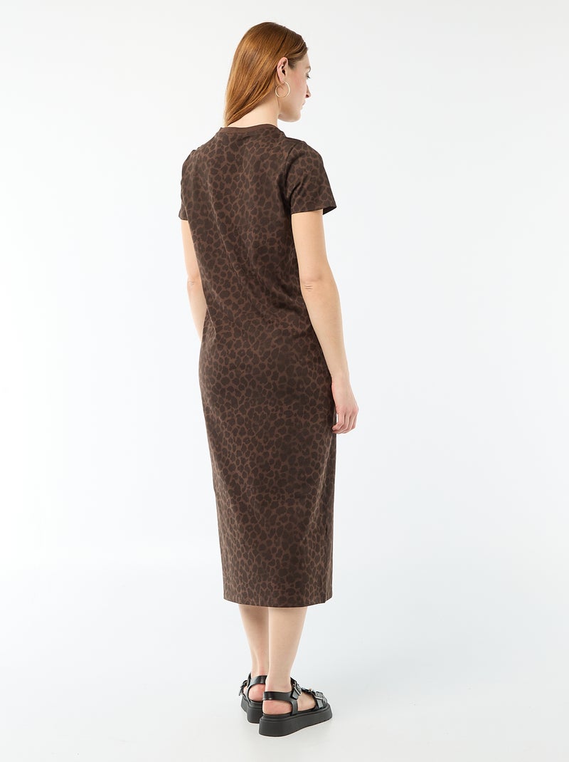 Vestido largo de punto manga corta Marron - Kiabi