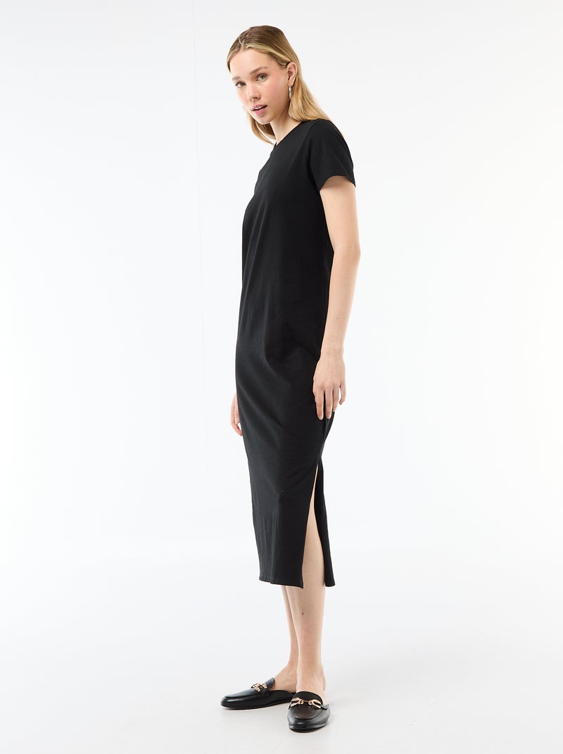 Vestido largo de punto manga corta Negro - Kiabi