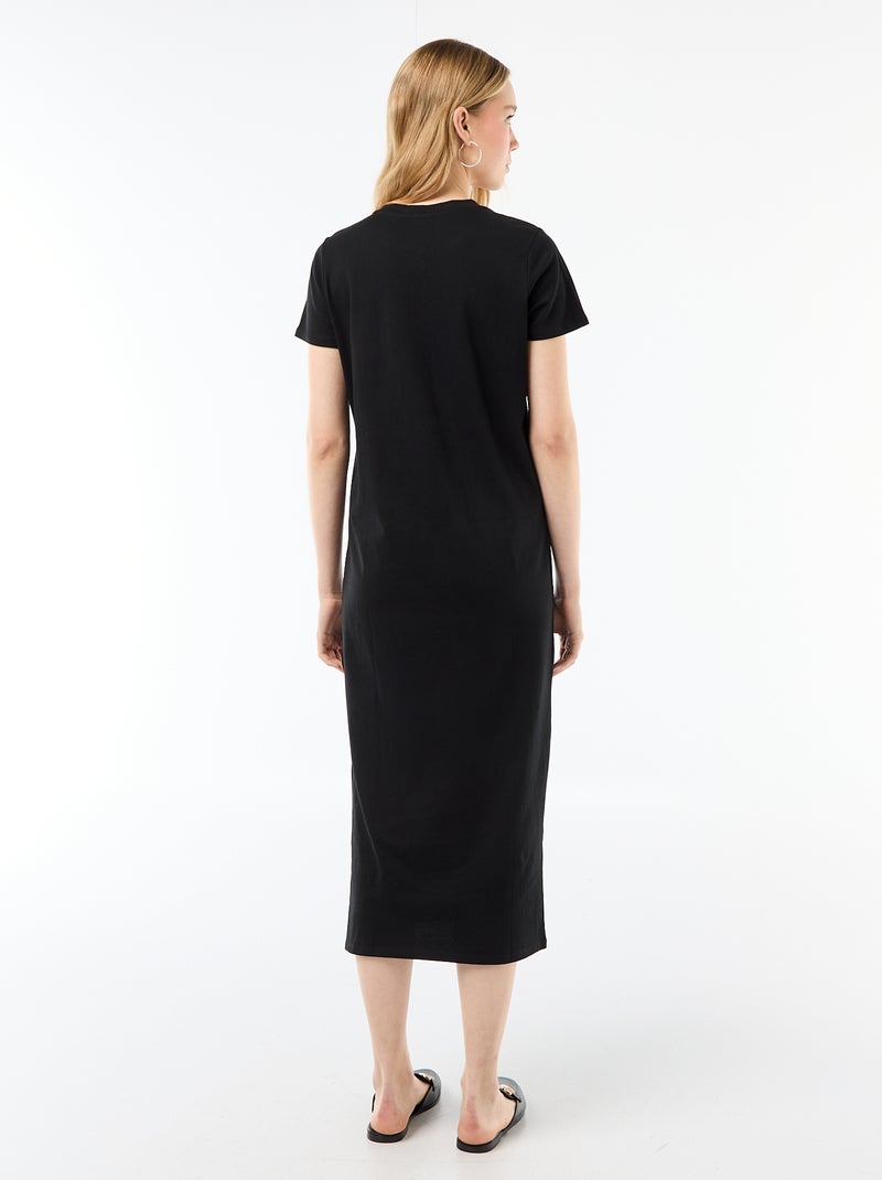 Vestido largo de punto manga corta Negro - Kiabi