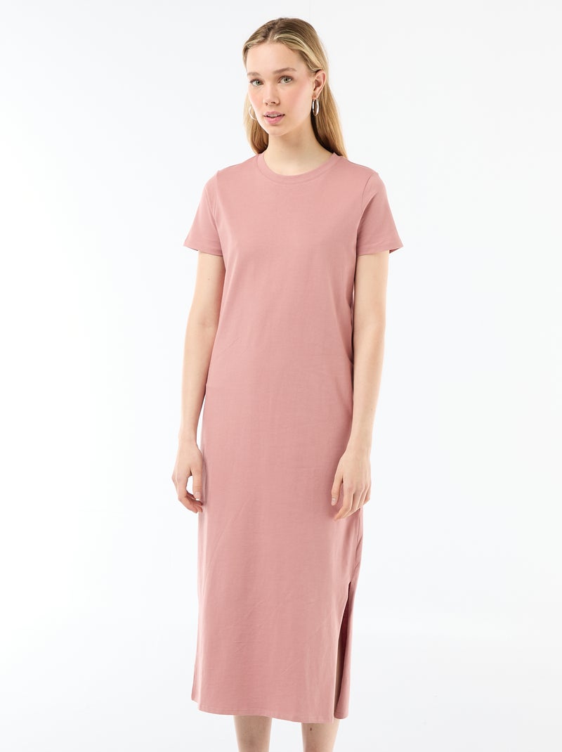 Vestido largo de punto manga corta Rosa - Kiabi