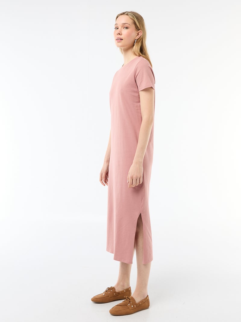 Vestido largo de punto manga corta Rosa - Kiabi