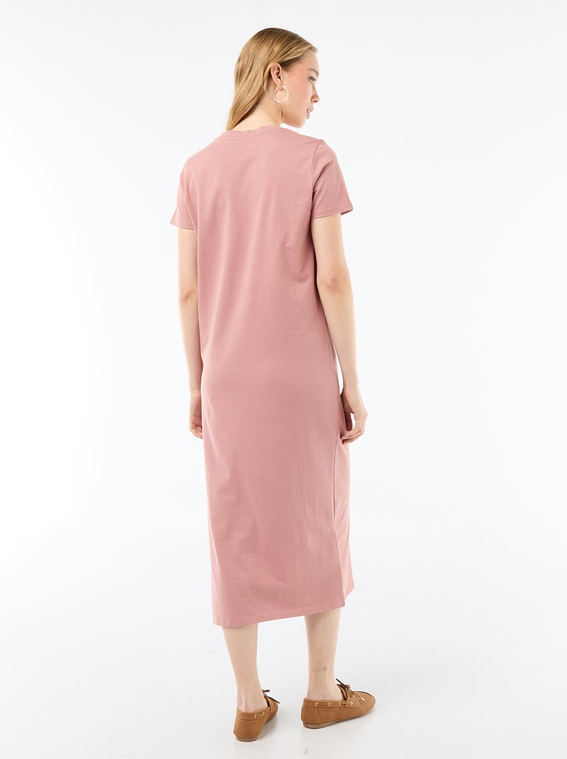 Vestido largo de punto manga corta Rosa - Kiabi