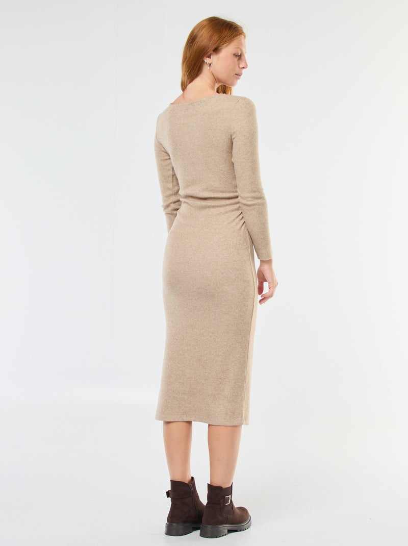 Vestido largo de punto suave de manga larga Beige - Kiabi